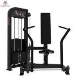 Titanium Strength Elite Series Vertikale Brustpresse – Seitliche Ansicht mit Rückenpolster, Sitz und Fußstütze
