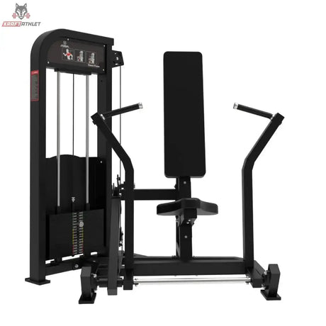 Titanium Strength Elite Series Vertikale Brustpresse – Seitliche Ansicht mit Rückenpolster, Sitz und Fußstütze