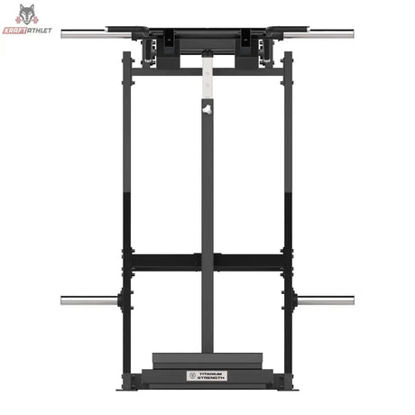 Titanium Strength Elite Series Viking Press und Stehender Wadenheber in Frontansicht mit Querholm, Scheibenaufnahmen und Standfläche