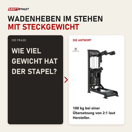 Frage und Antwort zu Titanium Strength Elite Series Wadenmaschine Stehend: Wie viel Gewicht hat der Stapel?