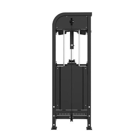 Titanium Strength Elite Series Wadenmaschine Stehend – Rückansicht mit Gewichtsturm und schmaler Bauform