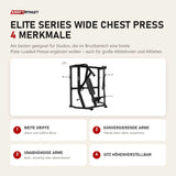 Titanium Strength Elite Series Wide Chest Press mit 4 Merkmalen: Weite Griffe, Konvergierende Arme, Unabhängige Arme, Sitz höhenverstellbar
