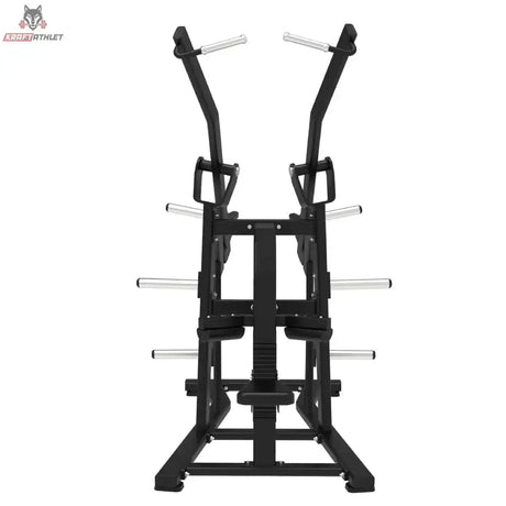 Titanium Strength Elite Series Wide IsoLateral Lat Pulldown in Frontansicht mit beiden Zugarmen und Scheibenhörnern