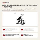 Titanium Strength Elite Series Wide IsoLateral Lat Pulldown mit 4 Merkmalen: Divergierende Zugbahn, Unabhängige Arme, Sitz und Oberschenkelpolster höhenverstellbar, Griffe aus Aluminiumlegierung