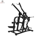 Titanium Strength Elite Series Wide IsoLateral Lat Pulldown in Schrägansicht von rechts mit Oberschenkelpolster und Sitz