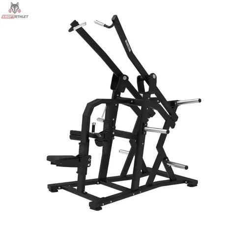 Titanium Strength Elite Series Wide IsoLateral Lat Pulldown in Schrägansicht von rechts mit Oberschenkelpolster und Sitz