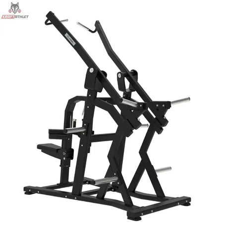 Titanium Strength Elite Series Wide IsoLateral Lat Pulldown in Seitenansicht mit Zugarm, Sitz und Oberschenkelpolster