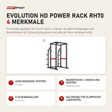 Titanium Strength Evolution HD Power Rack RH70 mit 4 Merkmalen: Durchgehende Spotter, Magnetische J-Hooks und Spotter, 8 Scheibenhalter, Halterung für olympische Langhantel