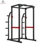 Titanium Strength Evolution HD Power Rack RH70 in Schrägansicht mit roten Sicherheitsablagen und Scheibenhaltern