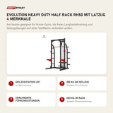 Titanium Strength Evolution Heavy Duty Half Rack RH50 mit Latzug mit 4 Merkmalen: Seilzugstation LR1, 180 kg am Seilzug, Verchromte Führungsstangen, 280 kg im Rack