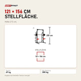 Maßbild Titanium Strength Evolution Heavy Duty Half Rack RH50: Stellfläche 121 × 156 cm, Höhe 215 cm