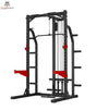 Titanium Strength Evolution Heavy Duty Half Rack RH50 mit Latzug in Schrägansicht mit Latzugturm und roten Sicherheitsablagen