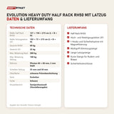 Technische Daten und Lieferumfang von Titanium Strength Evolution Heavy Duty Half Rack RH50 mit Latzug als Tabelle