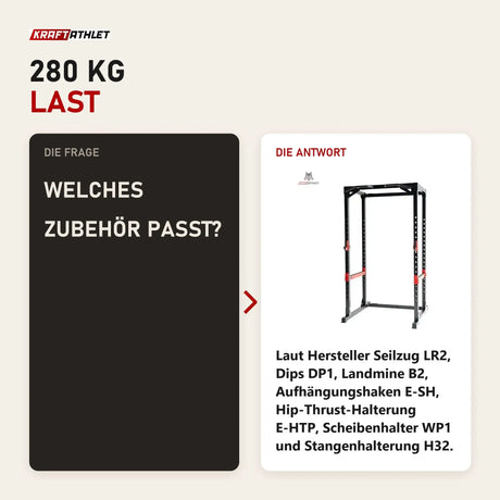 Frage und Antwort zu Titanium Strength Evolution Heavy Duty Power Rack RH60: Welches Zubehör passt?