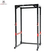Titanium Strength Evolution Heavy Duty Power Rack RH60, Schrägansicht in Schwarz mit roten Sicherheitsablagen