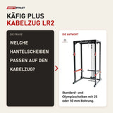 Frage und Antwort zu Titanium Strength Evolution Power Rack RH60 mit Kabelzug LR2: Welche Hantelscheiben passen auf den Kabelzug?