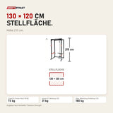 Maßbild Titanium Strength Evolution Power Rack RH60 mit Kabelzug LR2: Stellfläche 130 × 120 cm, Höhe 215 cm