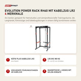 Titanium Strength Evolution Power Rack RH60 mit Kabelzug LR2 mit 4 Merkmalen: Käfig plus Kabelzug LR2, LR2 bis 180 kg, Verchromte Führungsstangen am Kabelzug, Magnetische J-Hooks mit Nylon-Einsatz