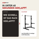 Frage und Antwort zu Titanium Strength Faltbares Squat Rack Professionell: Wie schnell ist das Rack geklappt?