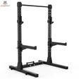 Titanium Strength Faltbares Squat Rack Professionell in Schwarz, Frontansicht mit Ablagen