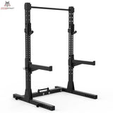 Titanium Strength Faltbares Squat Rack Professionell in Schwarz, Frontansicht mit Ablagen