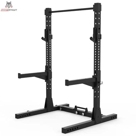 Titanium Strength Faltbares Squat Rack Professionell in Schwarz, Schrägansicht mit Klimmzugstange
