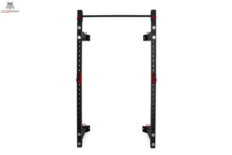 Titanium Strength Faltbares Wandrack FR360, Frontansicht des ausgeklappten Racks mit Klimmzugstange