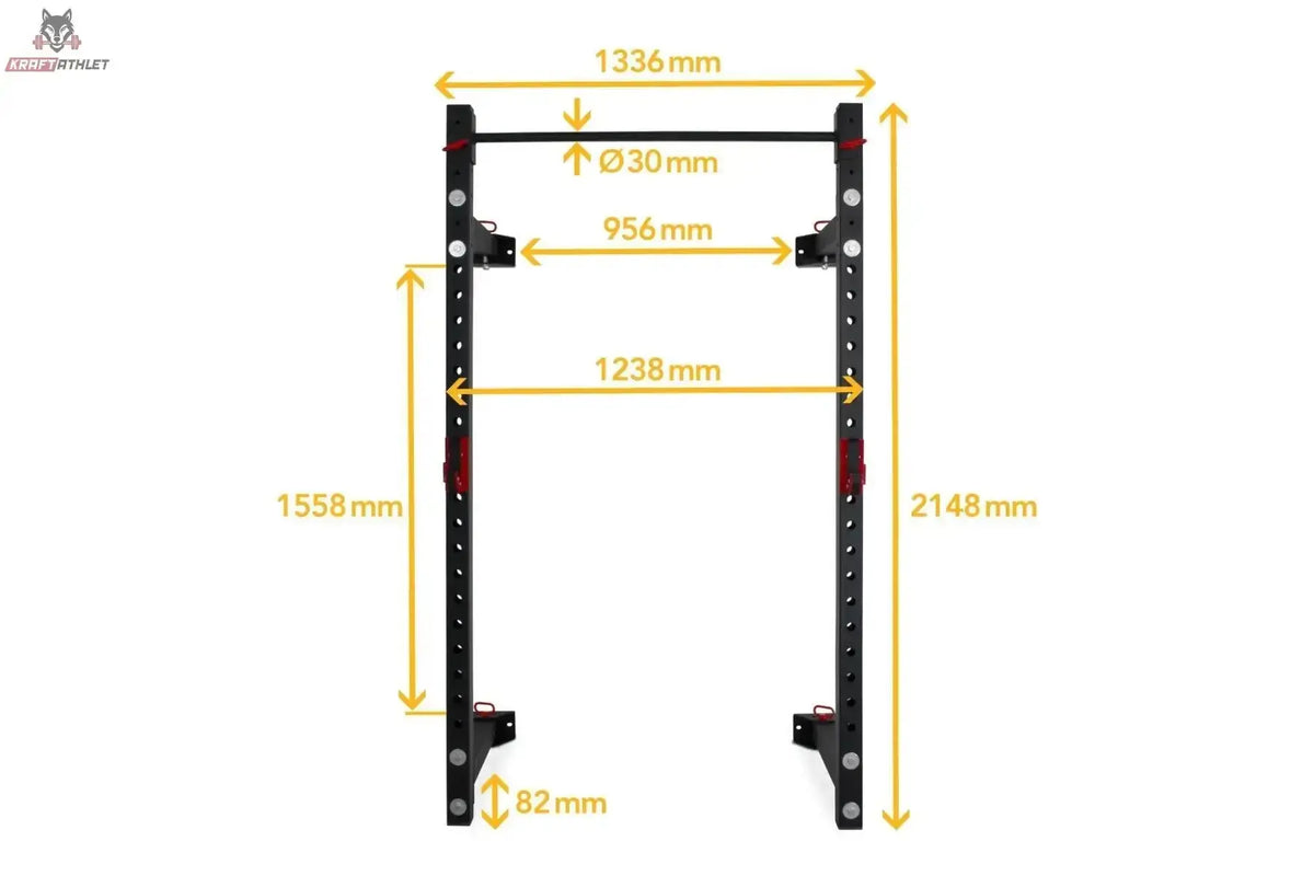 Titanium Strength Faltbares Wandrack FR360, Frontansicht mit eingezeichneten Maßen in Millimetern
