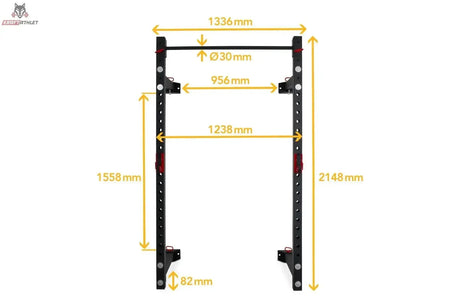Titanium Strength Faltbares Wandrack FR360, Frontansicht mit eingezeichneten Maßen in Millimetern