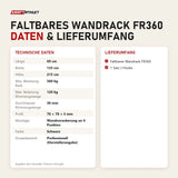 Technische Daten und Lieferumfang von Titanium Strength Faltbares Wandrack FR360 als Tabelle