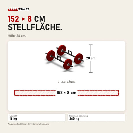 Maßbild Titanium Strength FM16 Farmer Walkers: Stellfläche 152 × 8 cm, Höhe 28 cm