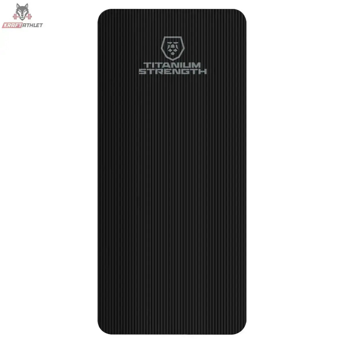 Titanium Strength FML Fitnessmatte Large ausgerollt in der Draufsicht, schwarz mit Rillenstruktur und Logo
