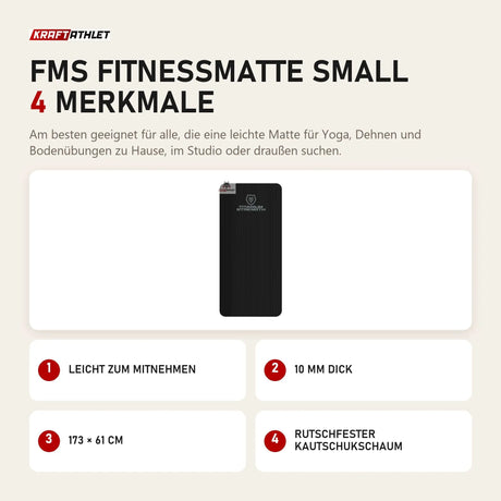Titanium Strength FMS Fitnessmatte Small mit 4 Merkmalen: Leicht zum Mitnehmen, 10 mm dick, 173 × 61 cm, Rutschfester Kautschukschaum