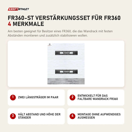 Titanium Strength FR360-ST Verstärkungsset für FR360 mit 4 Merkmalen: Zwei Längsträger im Paar, Entwickelt für das faltbare Wandrack FR360, Hält Abstand und Höhe der Ständer, Montage ohne aufwendiges Ausmessen