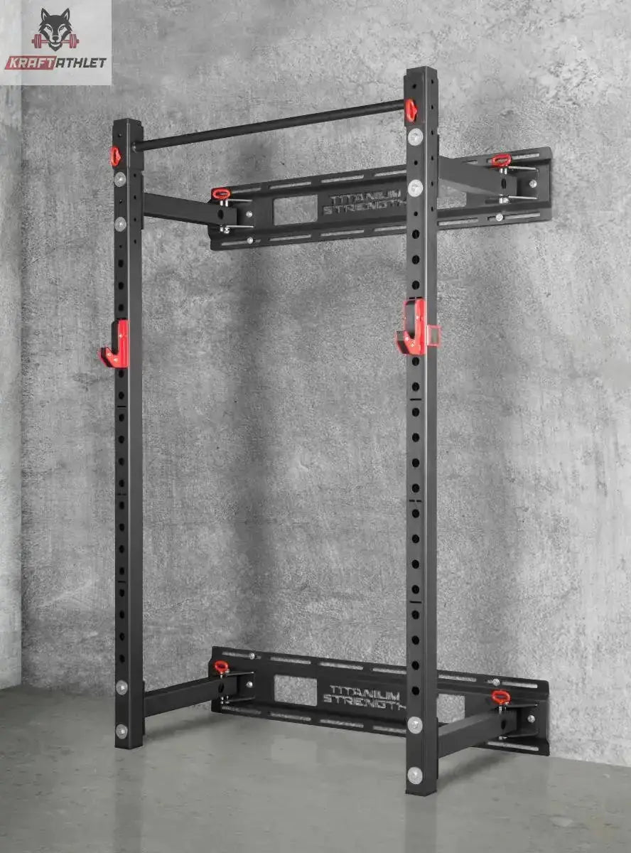 Titanium Strength FR360-ST Verstärkungsset für FR360 am ausgeklappten Rack an Betonwand, Schrägansicht