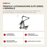 Titanium Strength Frontale Latzugmaschine Elite Series mit 4 Merkmalen: 4 integrierte Griffvarianten, Hebelzug mit Scheibenbeladung, Sitz in 5 Stufen höhenverstellbar, Kniepolster in 6 Stufen
