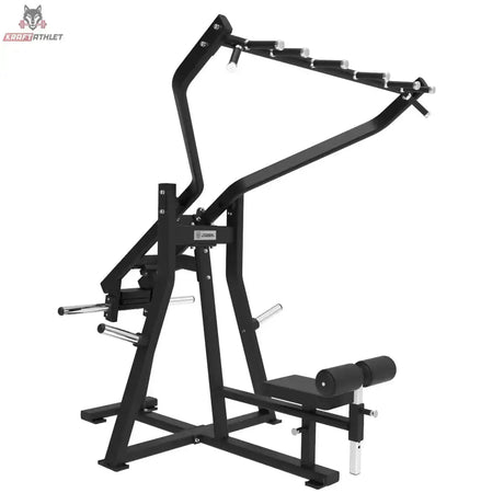 Titanium Strength Frontale Latzugmaschine Elite Series in Schrägansicht mit Multigriff-Hebelarmen und Sitz