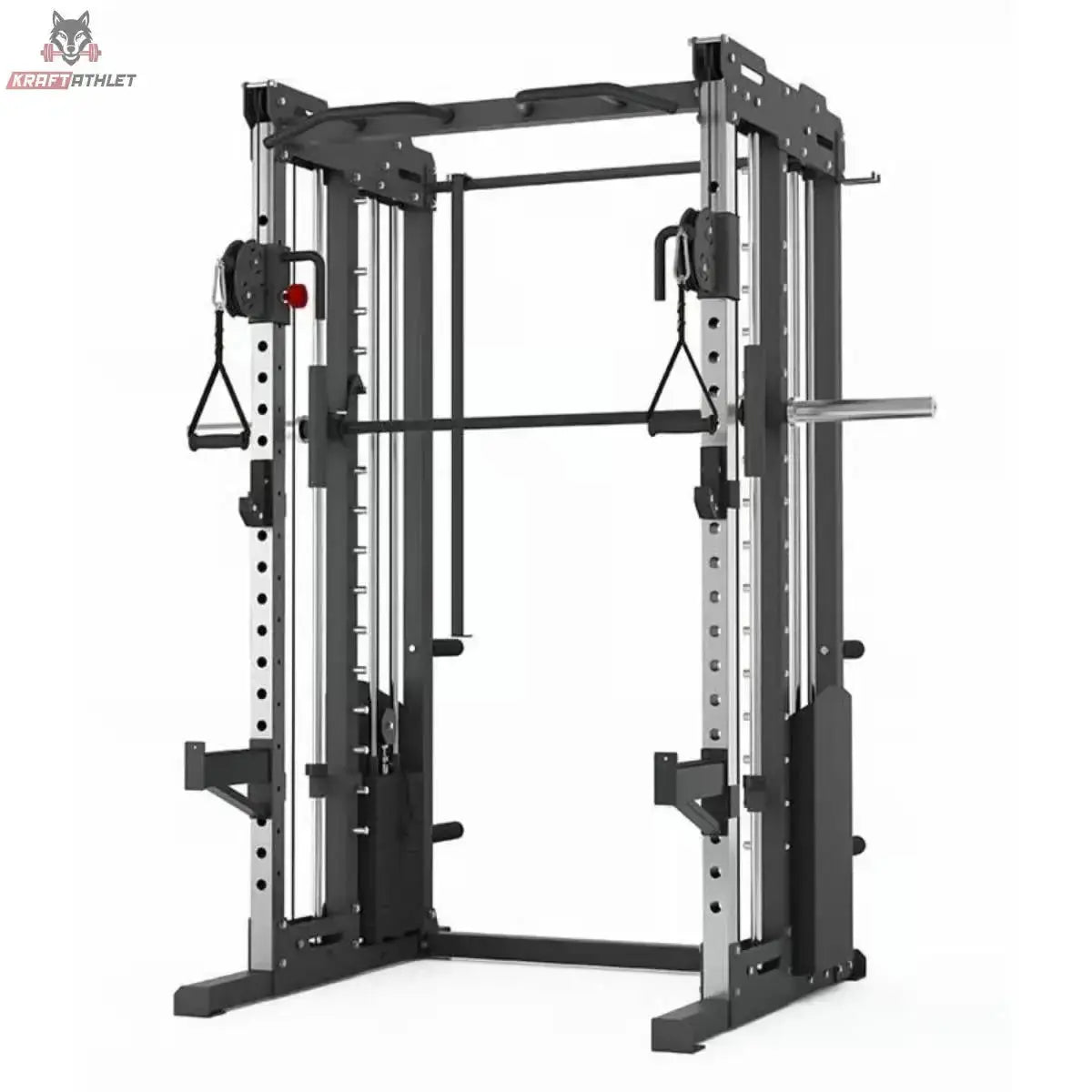 Titanium Strength FT3 Kraftstation, Schrägansicht mit Smith-Maschine und Seilzuggriffen