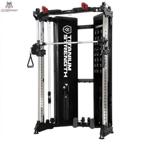 Titanium Strength FT90 Seilzugstation mit Smith-Maschine in Seitenansicht mit Smith-Stange
