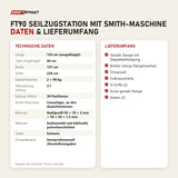 Technische Daten und Lieferumfang von Titanium Strength FT90 Seilzugstation mit Smith-Maschine als Tabelle