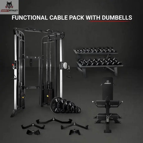 Titanium Strength Functional Cable Pack mit Hanteln, Gesamtset mit Hantelablage, Bank und Zuggriffen