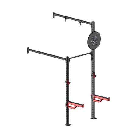 Titanium Strength Functional Wall RIG T1 – Einzelmodul freigestellt mit Zielscheibe, Klimmzugarm und roten J-Hooks
