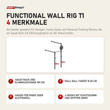 Titanium Strength Functional Wall RIG T1 mit 4 Merkmalen: Squat Rack und Klimmzugstange 109 cm, Wall Ball Target Ø 60 cm, Haken für Ringe oder Kletterseil, J-Hooks mit Schutzgummi und Spotter Arms