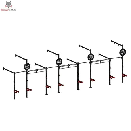 Titanium Strength Functional Wall RIG T4 in Schwarz, Gesamtansicht mit vier Stationen und Zielscheiben