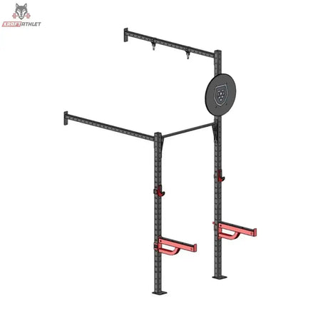 Titanium Strength Functional Wall RIG T5 in Schwarz, Detail eines Segments mit Scheibenhalter und roten J-Hooks