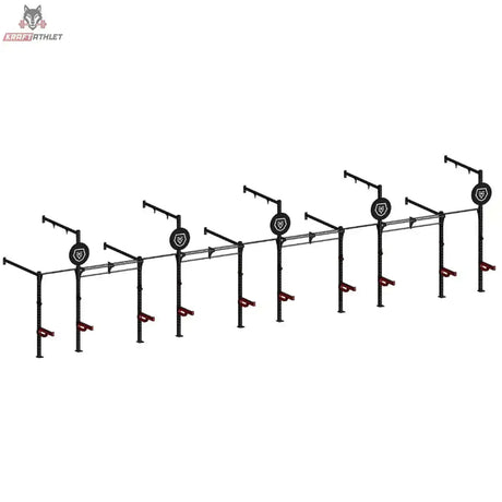 Titanium Strength Functional Wall RIG T5 in Schwarz, Gesamtansicht der Wandmontage mit mehreren Stationen