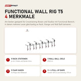 Titanium Strength Functional Wall RIG T5 mit 4 Merkmalen: 5 Rack-Stationen, 5 Wall-Ball-Ziele, 5 Paar Haken, 5 + 4 Pull-Up Bars