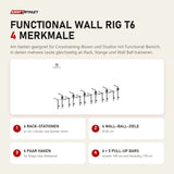 Titanium Strength Functional Wall RIG T6 mit 4 Merkmalen: 6 Rack-Stationen, 6 Wall-Ball-Ziele, 6 Paar Haken, 6 + 5 Pull-Up Bars