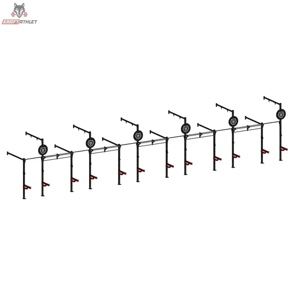 Titanium Strength Functional Wall RIG T6, Schrägansicht der langen Wandversion mit mehreren Stationen