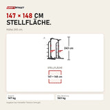 Maßbild Titanium Strength Funktionelles Half Rack RF10: Stellfläche 147 × 148 cm, Höhe 243 cm